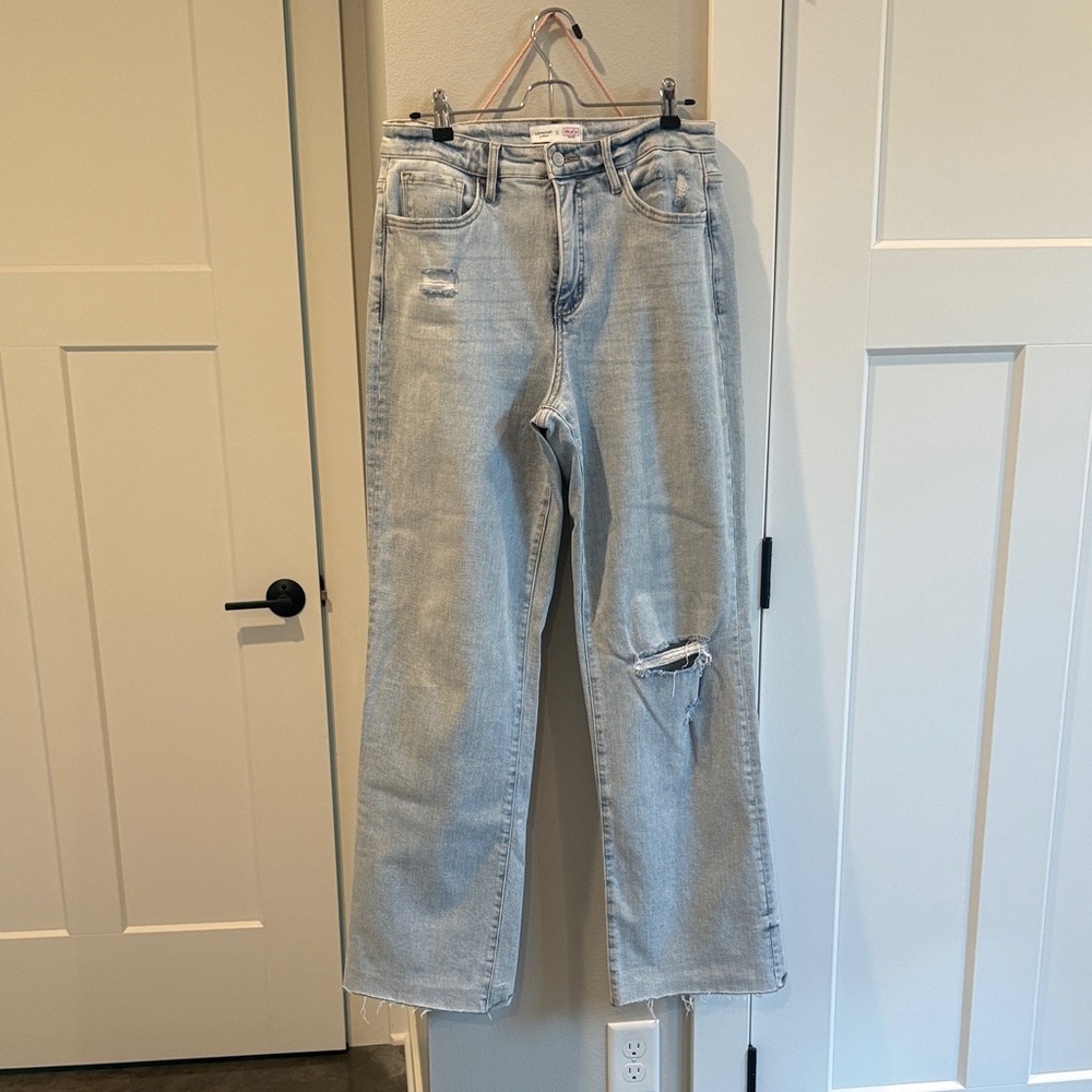 Distressed Light Blue Boot Cut Jeans